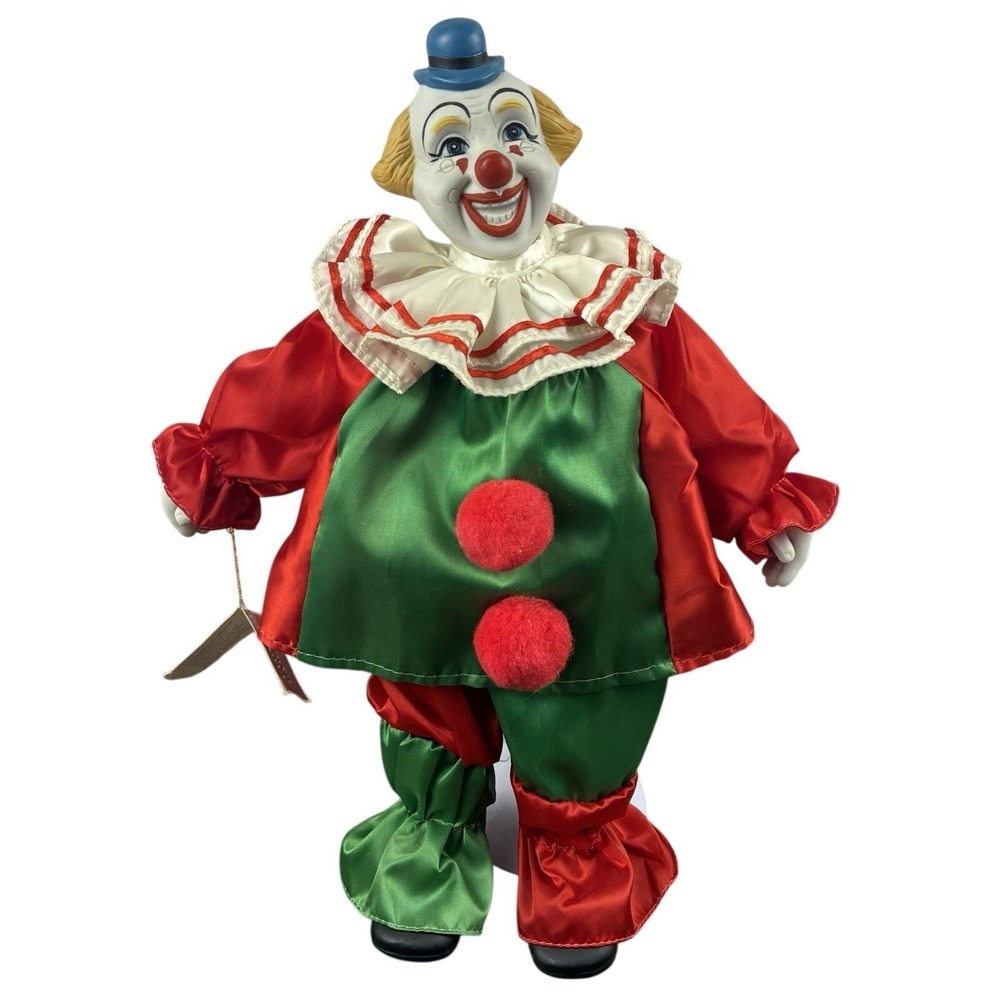 Circus Parade Clown Collection Porcelain Clown 1991 Anco 16" Red Green w/ Stand